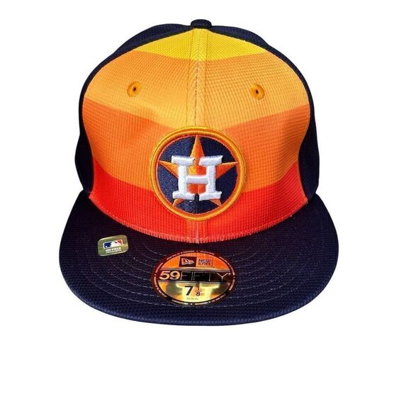 New Era Houston Astros 59FIFTY Fitted Hat Blue/Orange Size 7 1/8 - Picture 1 of 6